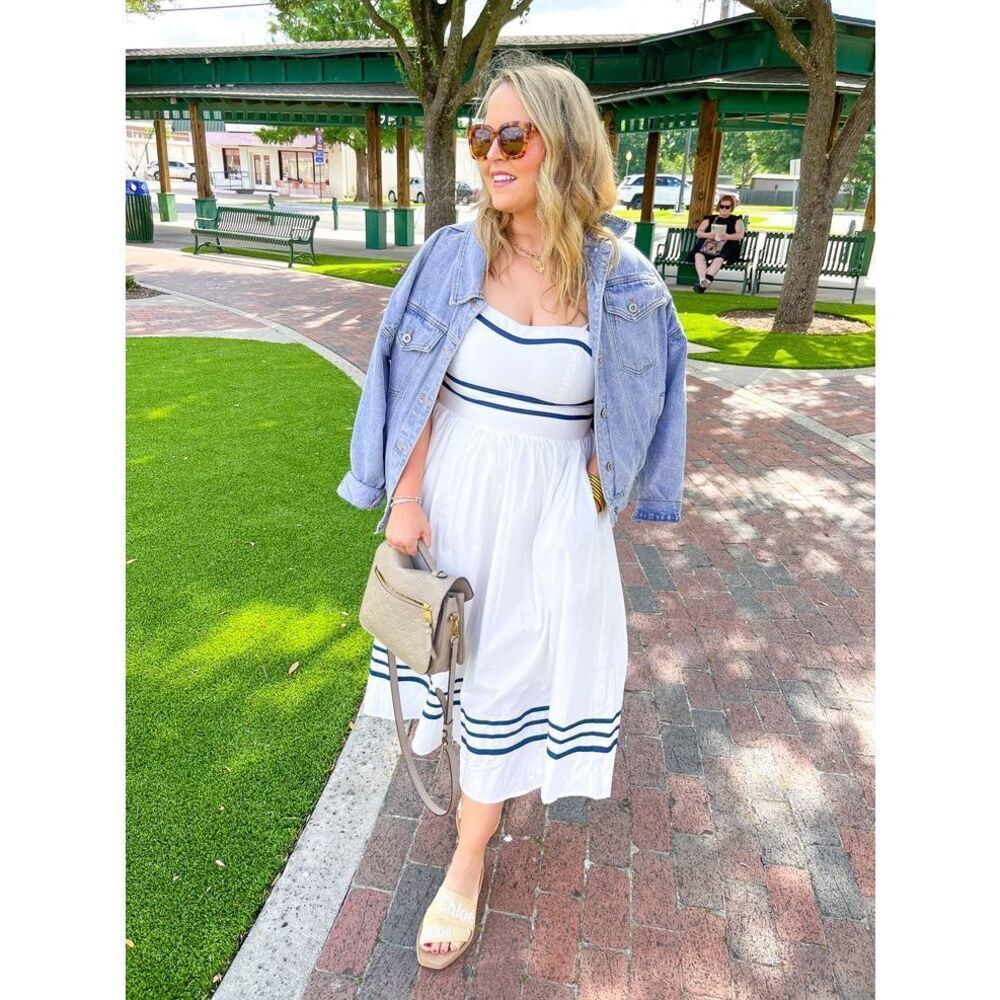 Moon River Spaghetti Strap Midi Dress- White Sailor-inspired details Size S NWT - Picture 2 of 7